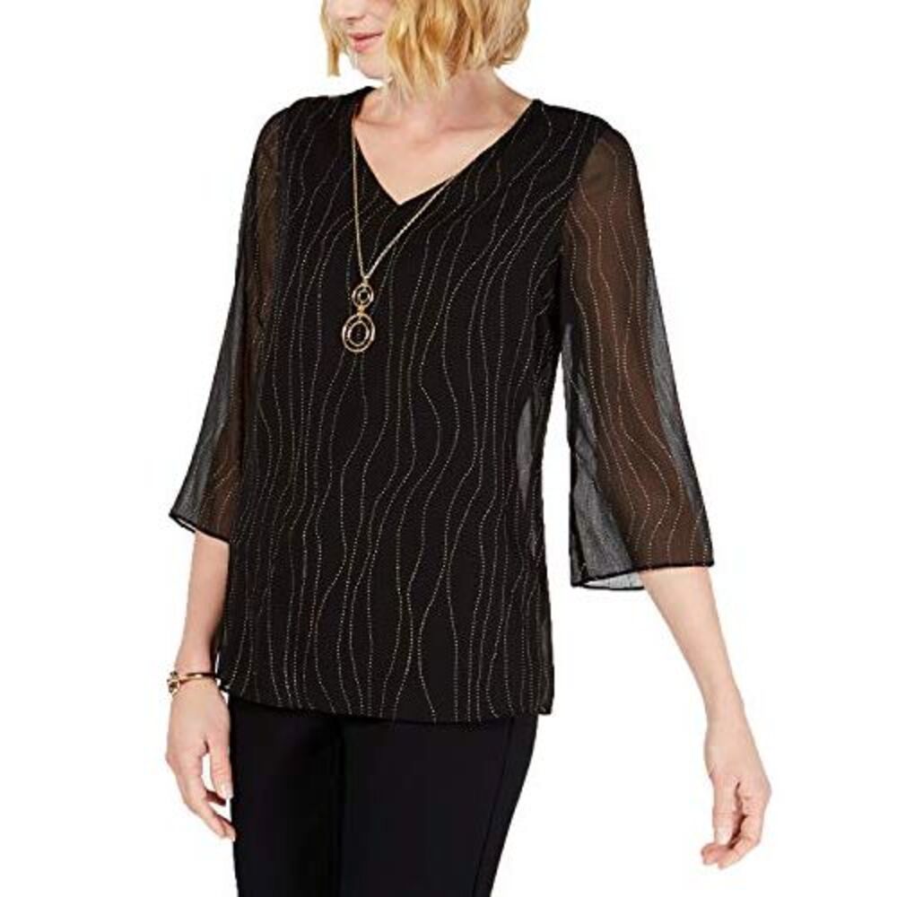 JM Collection Gel-Dot Mesh Necklace Top (Deep Black, L)